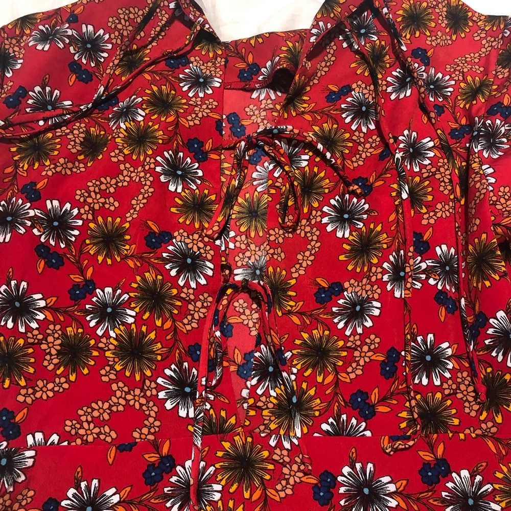 Red bell sleeve, tie-back sundress